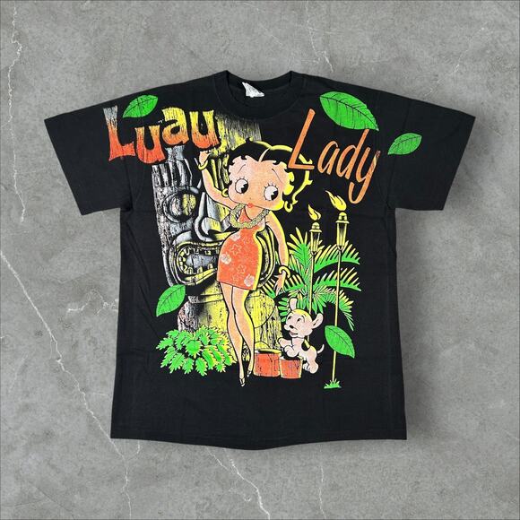 Vintage Betty Boop Hula Luau Lady Hawaiian AOP Sz XL Single Stitch Reprint Shirt - Picture 1 of 8